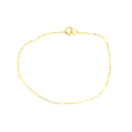 PULSERA ESLABON REDONDO EN ORO CON PERLAS