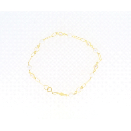 PULSERA EN ORO CON PERLAS Y CIRCONITAS