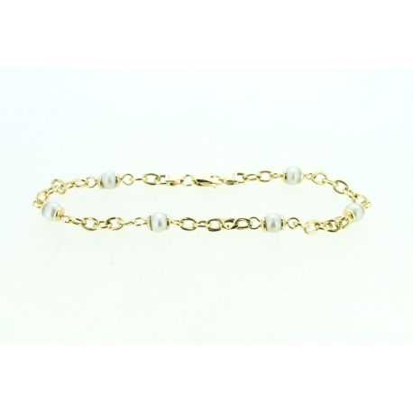 PULSERA FORZADA EN ORO CON PERLAS