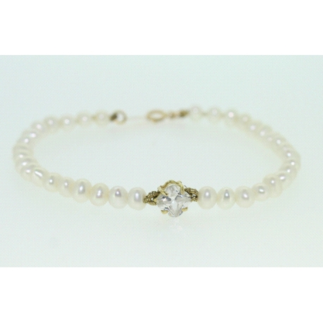 PULSERA EN ORO CON PERLAS Y CIRCONITA