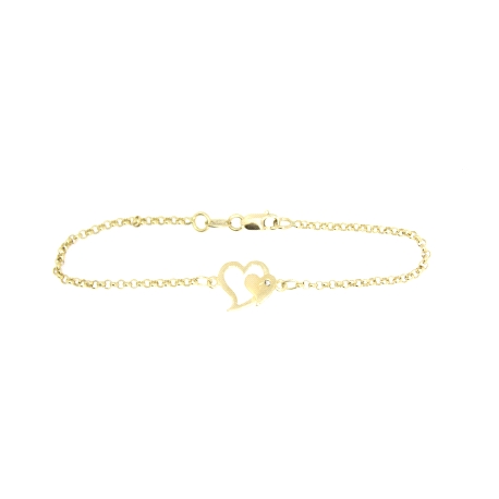 PULSERA  EN ORO CON CORAZONES Y CIRCONITAS