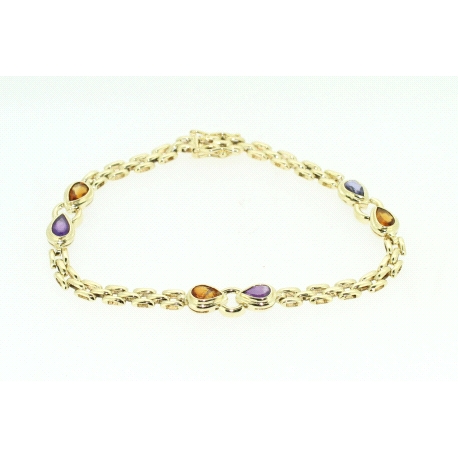 PULSERA EN ORO CON AMATISTAS Y GRANATES