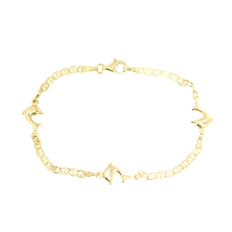 PULSERA MODELO ANCLA EN ORO CON DELFINES