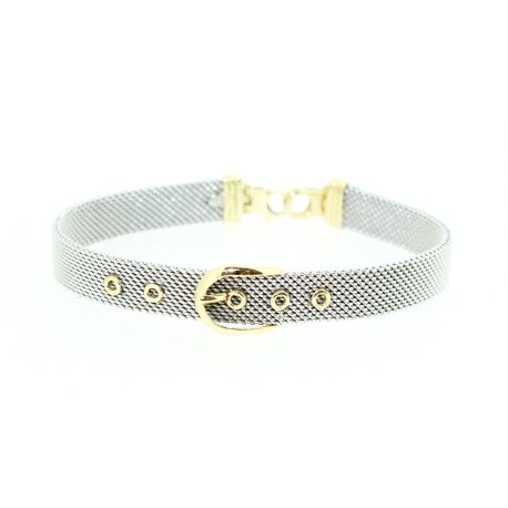 PULSERA CINTURON  EN ACERO Y ORO DE 18KT