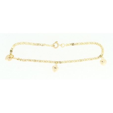 PULSERA EN ORO DE 18KT CON CORAZONES