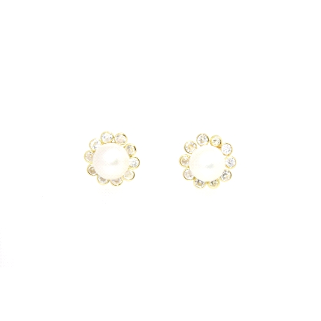 PENDIENTES EN ORO CON PERLA Y CIRCONITAS