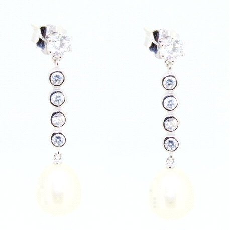 PENDIENTES EN ORO BLANCO CON PERLA Y CIRCONITA