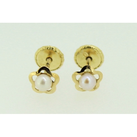 PENDIENTES BEBE EN ORO DE 18KT CON PERLA