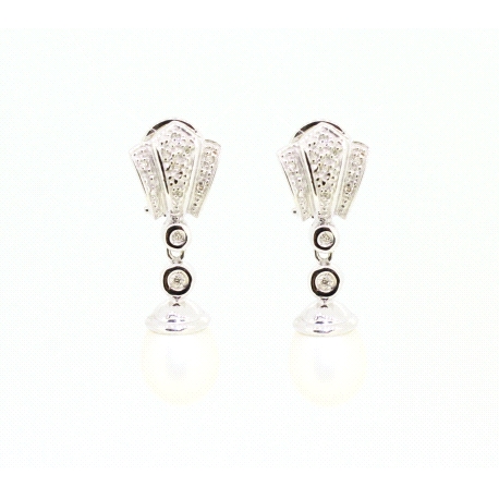 PENDIENTES EN ORO CON DIAMANTES Y PERLAS