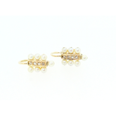 PENDIENTES EN ORO CON DIAMANTES Y PERLAS