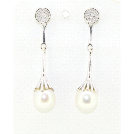 PENDIENTES EN ORO CON BRILLANTES Y PERLA