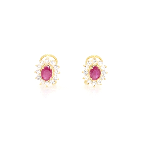 PENDIENTES EN ORO CON GEMA ROSA Y CIRCONITAS