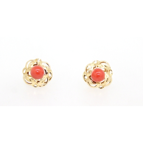 PENDIENTES ANTIGUOS EN ORO CON CORAL