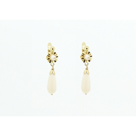 PENDIENTES ANTIGUOS EN ORO Y CORAL BLANCO