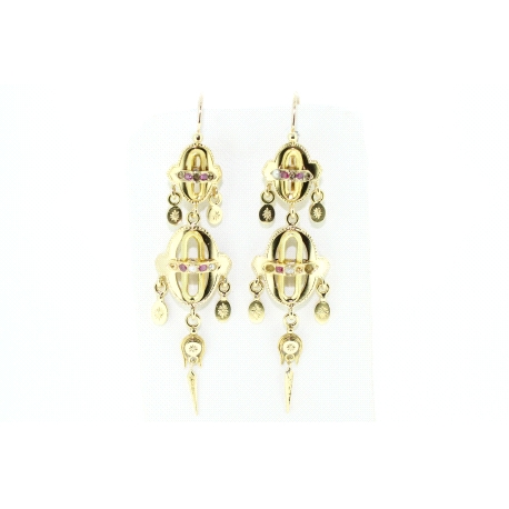 PENDIENTES EN ORO CON RUBIES Y PERLAS