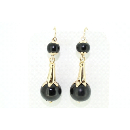 PENDIENTES EN ORO CON BOLAS DE AZABACHE