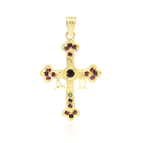 CRUZ DE LA VICTORIA EN ORO CON ZAFIROS, RUBIES Y ESMERALDA