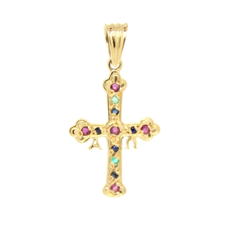 CRUZ DE LA VICTORIA EN ORO CON RUBIES, ZAFIROS Y ESMERALDAS