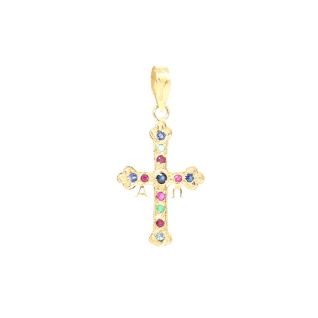 CRUZ DE LA VICTORIA EN ORO CON ZAFIROS, RUBIES Y ESMERALDAS