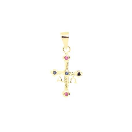 CRUZ DE LA VICTORIA EN ORO CON RUBIES Y ZAFIROS