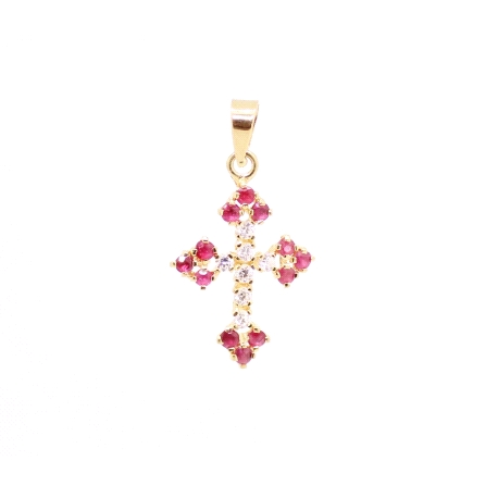 CRUZ EN ORO CON RUBIES Y CIRCONITAS