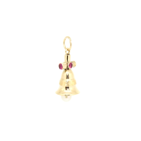 COLGANTE CAMPANA EN ORO CON PERLA Y RUBIES