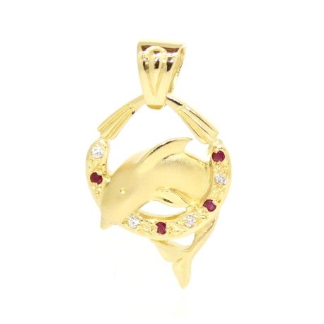 COLGANTE DELFIN EN ORO CON RUBIES Y CIRCONITAS