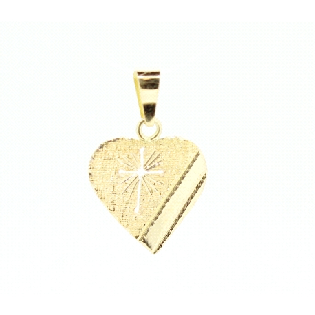 COLGANTE CORAZON CON CRUZ EN ORO DE 18KT