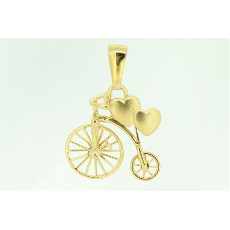 COLGANTE BICI CON CORAZONES EN ORO