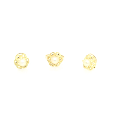 CONJUNTO DE ANILLO Y PENDIENTES EN ORO CON PERLA