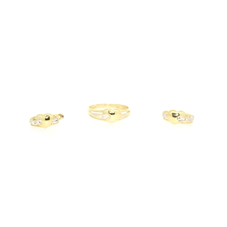 CONJUNTO DE ANILLO Y PENDIENTES CORAZON EN ORO CON CIRCONITAS