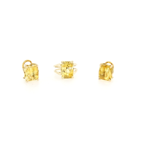 CONJUNTO DE PENDIENTES Y ANILLO EN ORO DE 14 KT CON BERILO AMARILLO