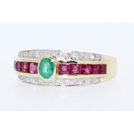 ANILLO CON DIAMANTES, RUBIES Y ESMERALDA