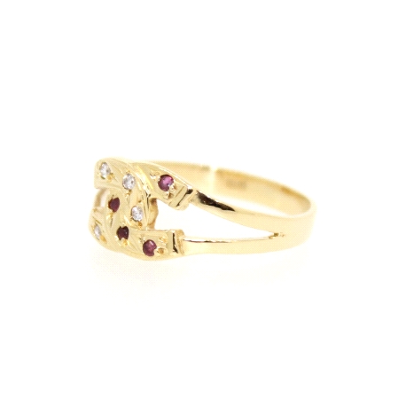 ANILLO 'HERRADURAS' EN ORO CON CIRCONITAS Y RUBIES