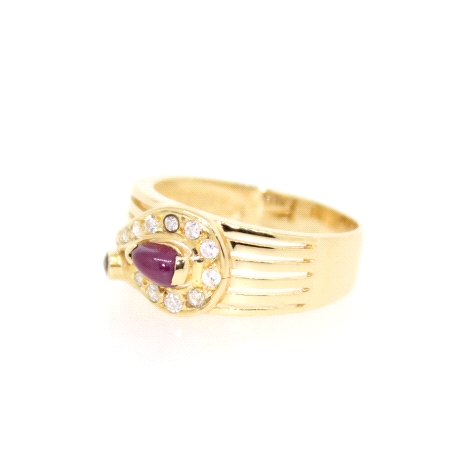 ANILLO EN ORO CON CUARZO ROSADO, RUBI Y CIRCONITAS