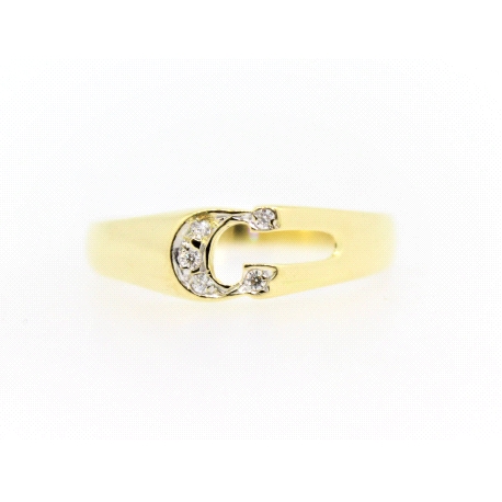 ANILLO CON LETRA 'C' EN ORO CON CIRCONITAS