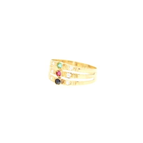 ANILLO EN ORO CON ESMERALDA, ZAFIRO, RUBI Y CIRCONITAS