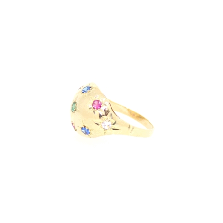 ANILLO EN ORO CON RUBIES, ZAFIROS, ESMERALDAS Y CIRCONITAS