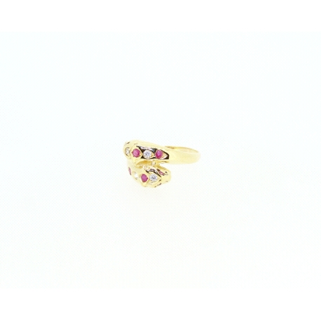 ANILLO CABEZA DE TIGRE EN ORO CON RUBIES Y CIRCONITAS