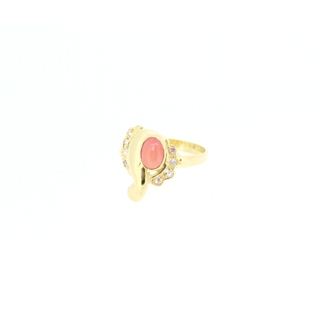 ANILLO EN ORO CON CORAL Y CIRCONITAS