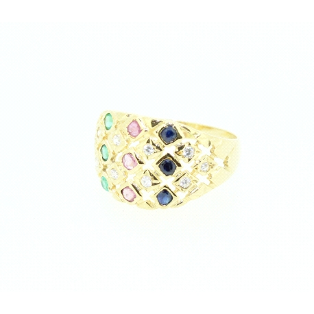 ANILLO EN ORO CON GEMAS DE COLORES