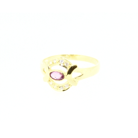 ANILLO EN ORO CON GEMA ROSA Y CIRCONITAS