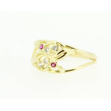 ANILLO EN ORO CON CIRCONITAS Y RUBIES