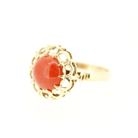 ANILLO ROSETON EN ORO DE 18KT CON CORAL