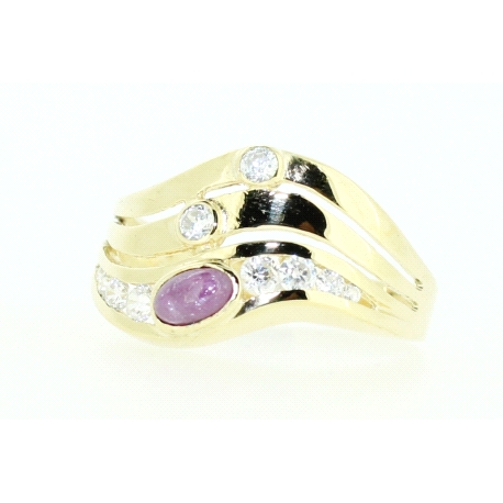 ANILLO EN ORO CON CIRCONITAS Y RUBIES