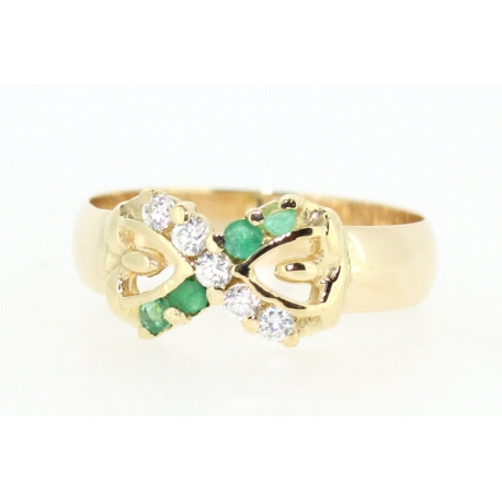 ANILLO EN ORO CON CIRCONITAS Y ESMERALDA