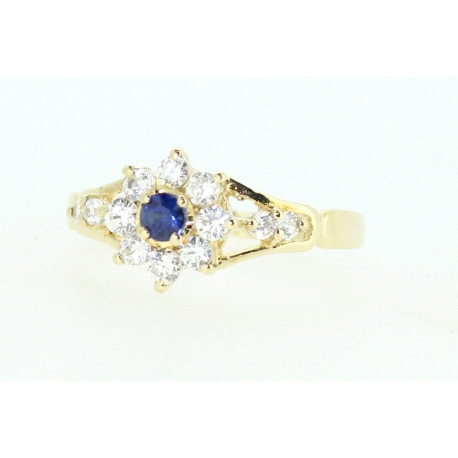 ANILLO EN ORO CON CIRCONITAS Y ZAFIRO