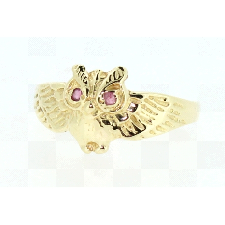 ANILLO EN ORO CON UN BUHO CON RUBIES