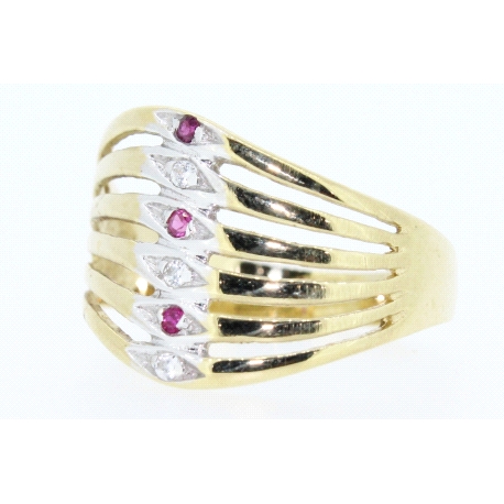 ANILLO EN ORO CON CIRCONITAS Y RUBIES