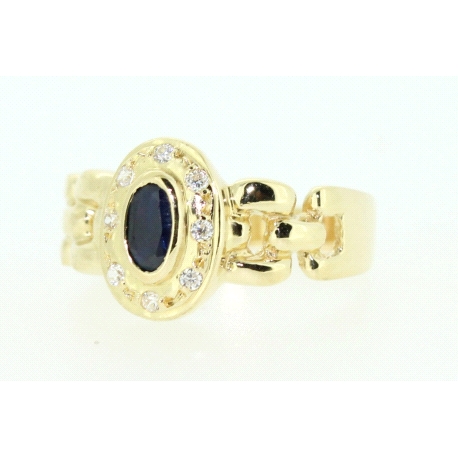 ANILLO EN ORO CON CIRCONITAS Y ZAFIRO